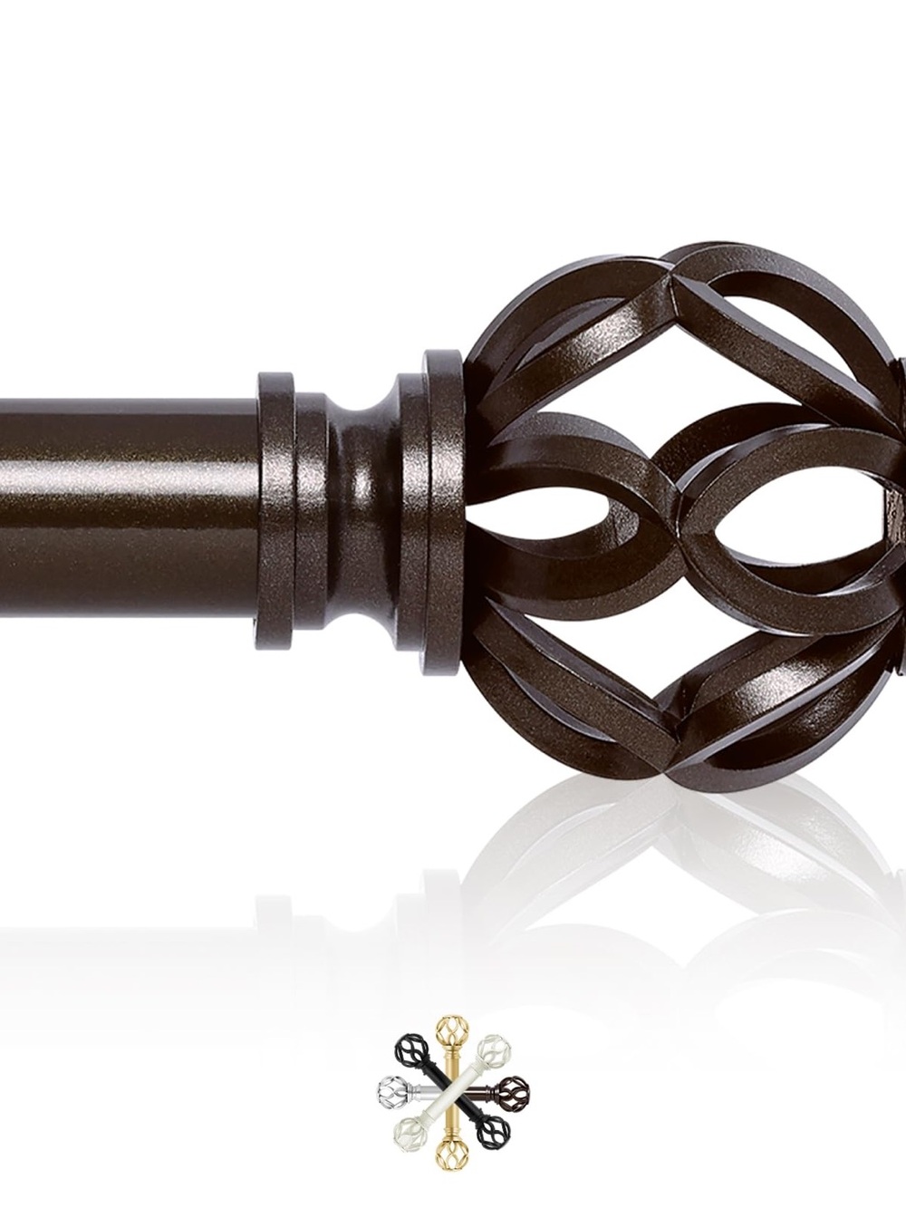 Decorative Metal Curtain Rod with Brown Cage Finial